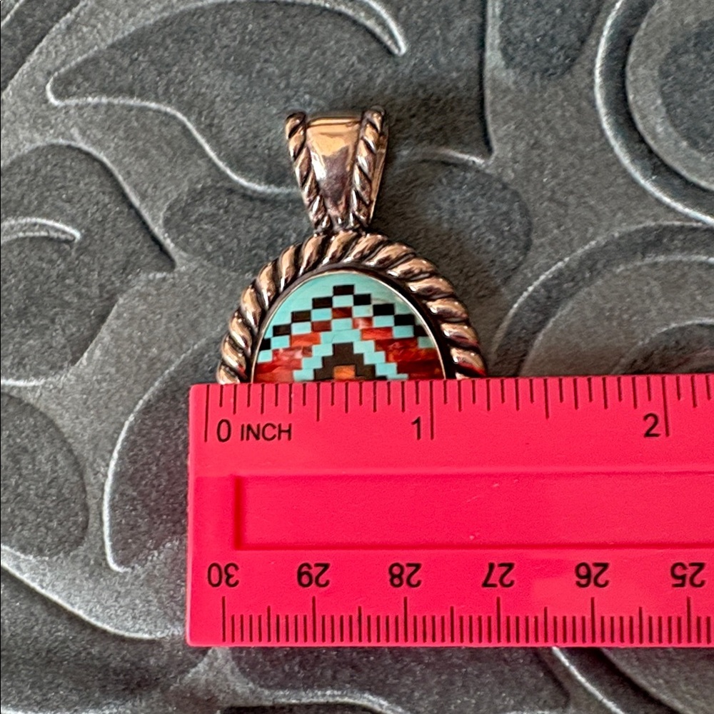 NWOT Carolyn Pollack / Sincerely Southwest Inlaid Silver/Turquoise/Black Pendant - Picture 4 of 13